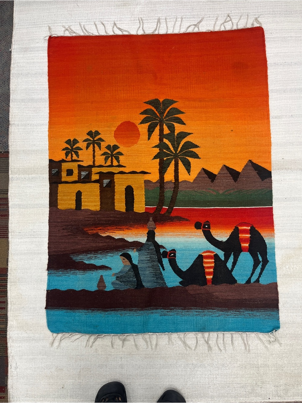 Sunset Desert Tapestry Wall Hanging in Orange and Blue